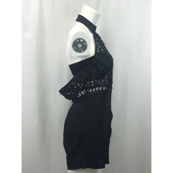 Missguided Crochet Faux Wrap Black Romper NWT - Picture 3 of 5